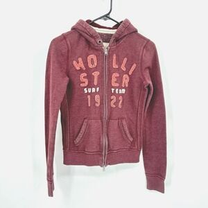 Y2K VTG Hollister Zip Hoodie S Surf Team Preppy Burgundy‎ Fitted Retro Mall